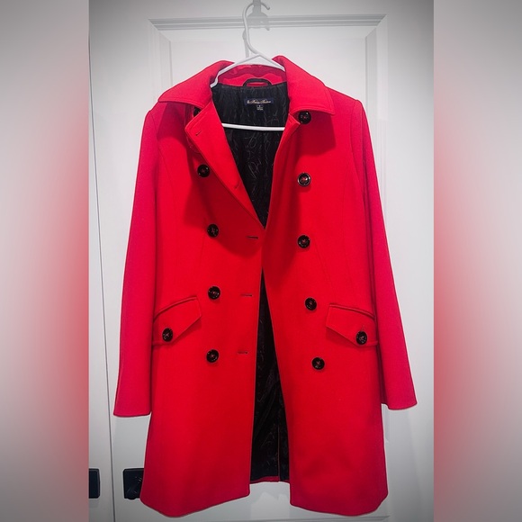 ❤️ Brooks Brothers Red Wool Trench Coat – Size Small – 100% Wool - Picture 7 of 7